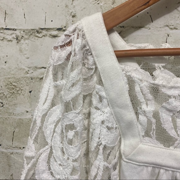 We The Free Free People Ivory Lace Boho Cropped Knit Top - Picture 2 of 6